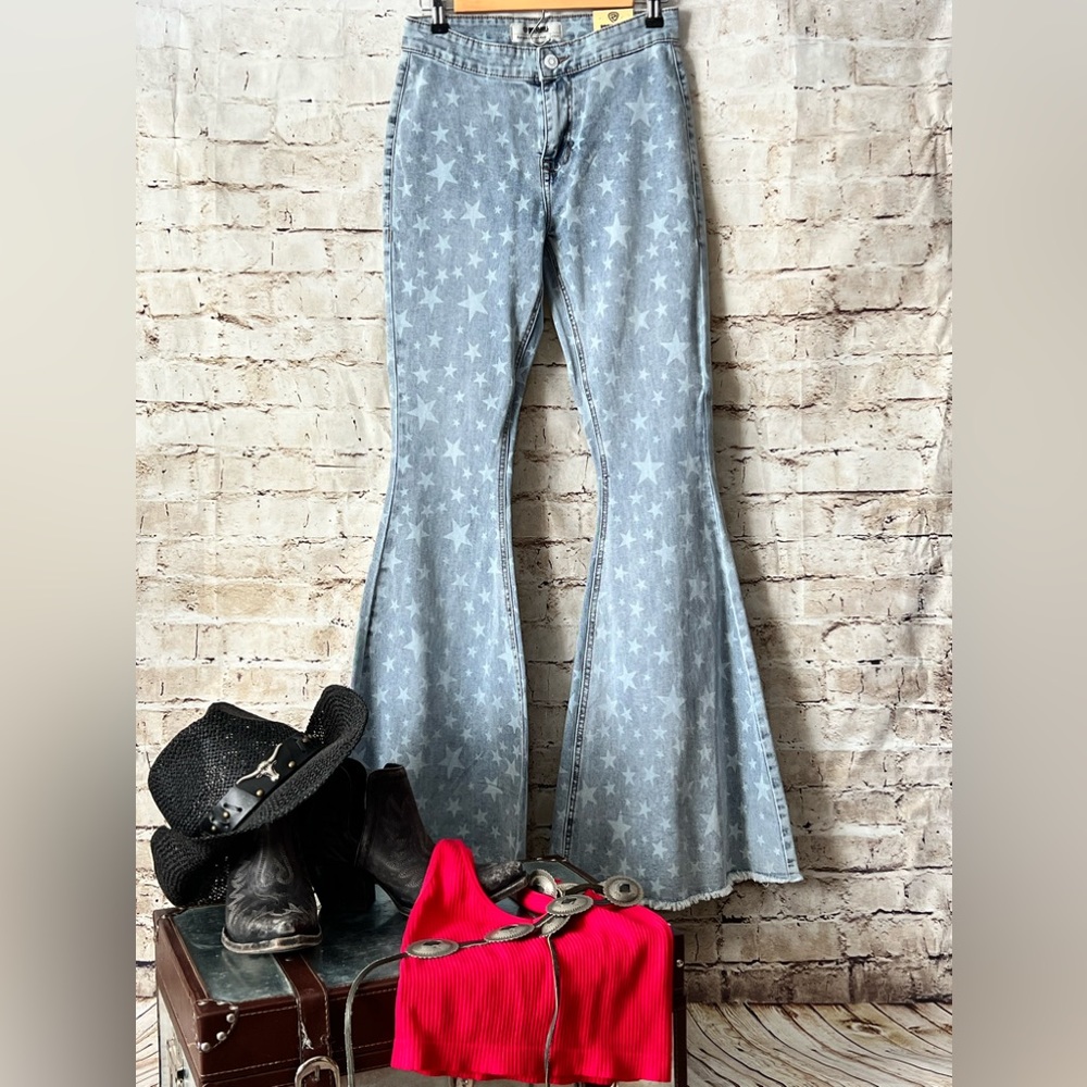 ROCK & ROLL DENIM STAR HIGH RISE BELL-BOTTOM JEANS